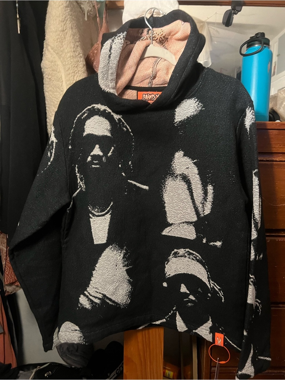 Roxy Black Sweater with Cream Graphic Portraits Turtleneck